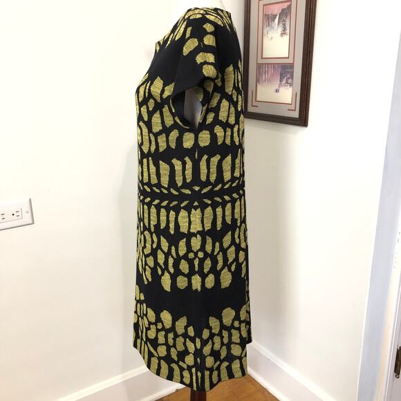 Misook Black Green Knit Sheath Dress PSmall Abstract Print Stretch Chic Designer - Picture 5 of 11